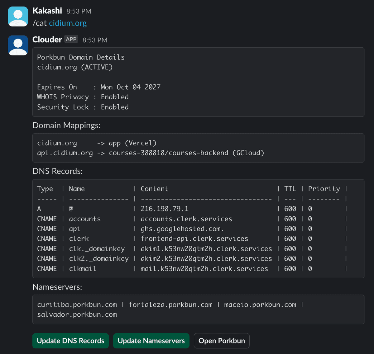 Clouder cat domain configuration screenshot